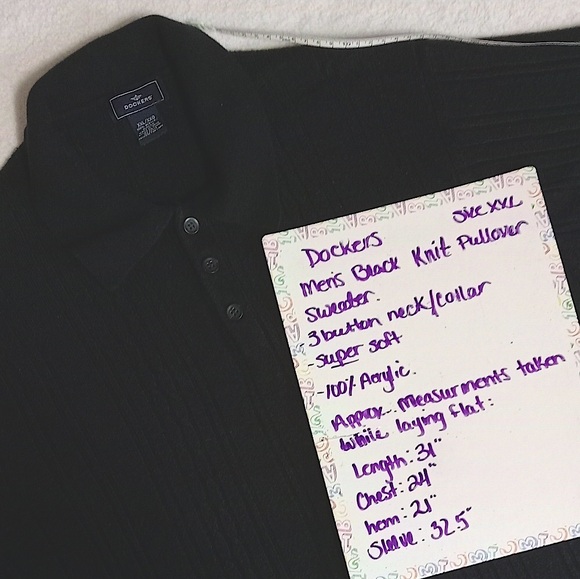 Dockers Black Collared Crew Neck Super Soft Knit Sweater Men's size XXL - Picture 7 of 11